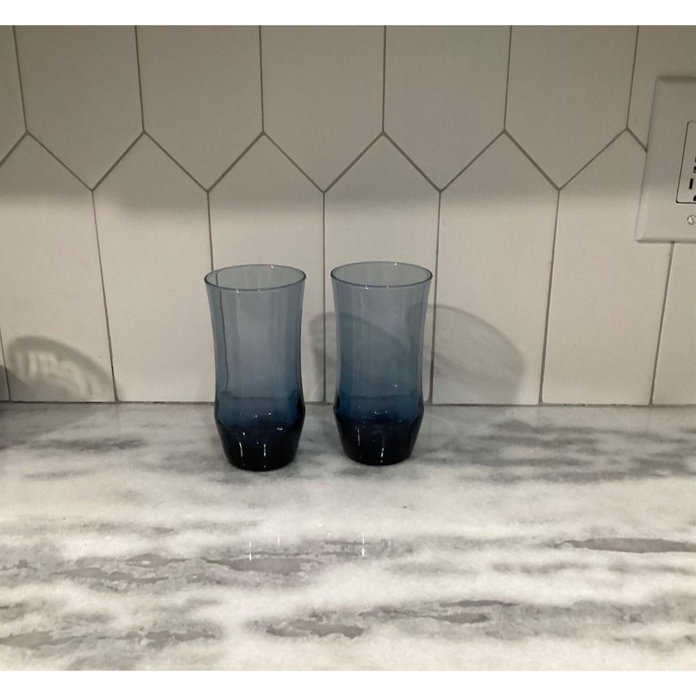 Libbey Apollo‎ Blue 6" Tumblers, MCM Glassware, Retro Barware Set of 2